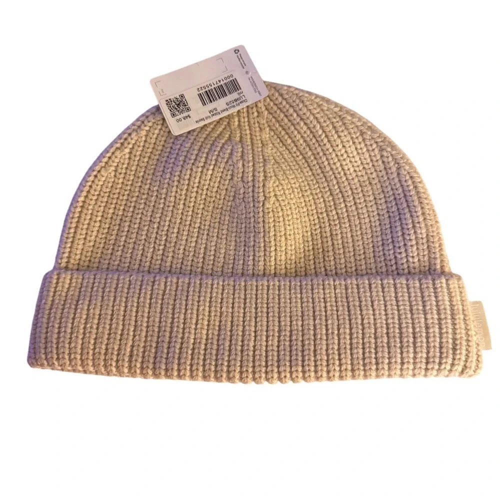 Lululemon Close Fit Wool Blend Ribbed Knit Beanie Hat Taupe S‎ M